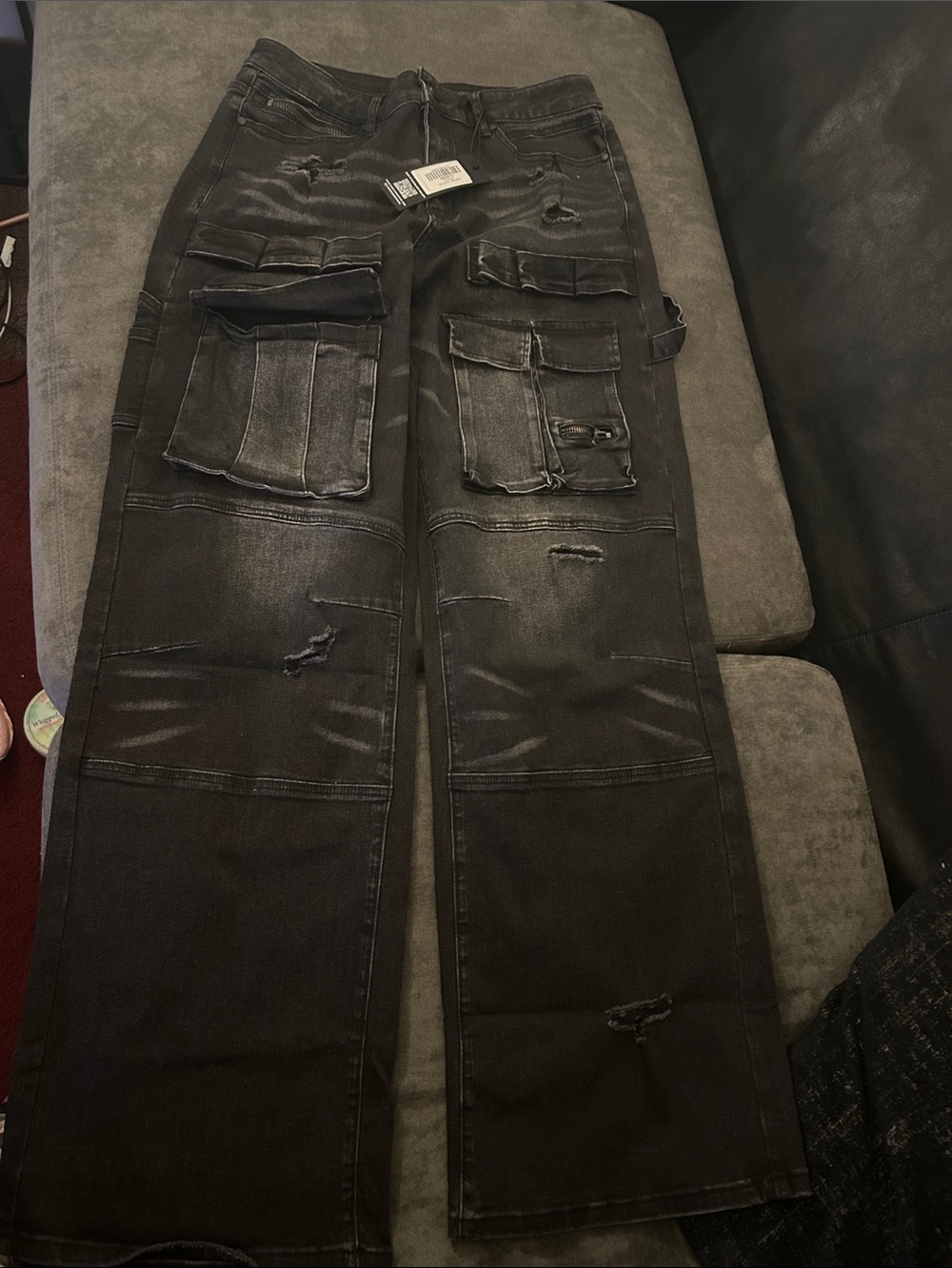 Women’s Black Straight-Leg Cargo Jeans